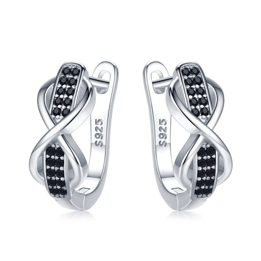 Round Black Spinel Infinity 925 Sterling Silver Hoop Earrings-Earrings-Innovato Design-Innovato Design