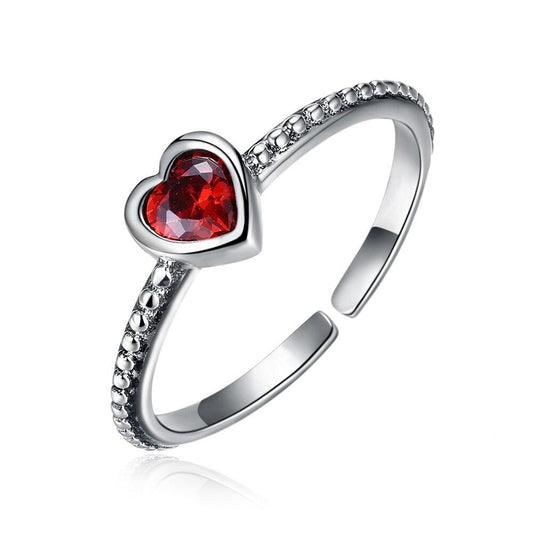 Red Cubic Zirconia Heart 925 Sterling Silver Vintage Style Punk Ring-Rings-Innovato Design-Innovato Design