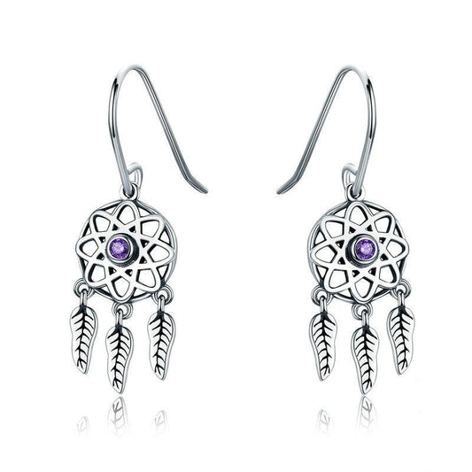 Dream Catcher 925 Sterling Silver Drop Earrings-Earrings-Innovato Design-Innovato Design