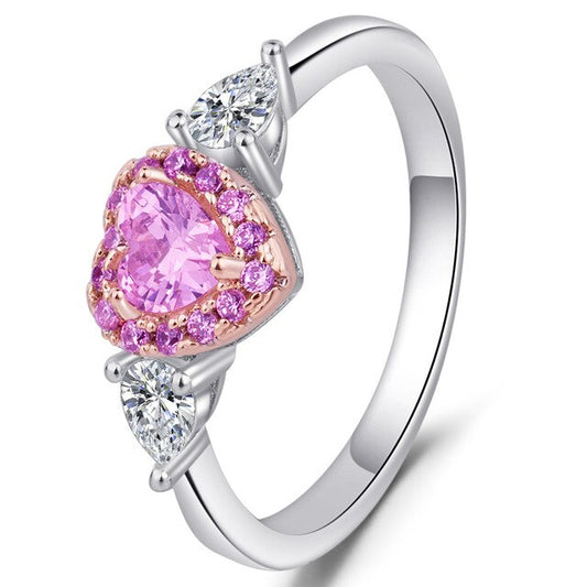 Pink Heart Crystal and Cubic Zirconia Wedding Ring-Rings-Innovato Design-5-Innovato Design