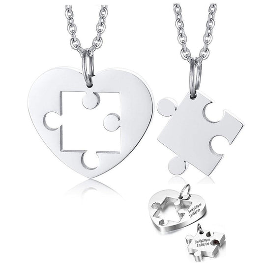 Heart Puzzle Stainless Steel Fashion Couple Necklaces-Necklaces-Innovato Design-Black-Innovato Design