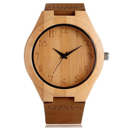 Clean Analog Luxury Wooden Watch with Genuine Leather Band-Watches-Innovato Design-Innovato Design