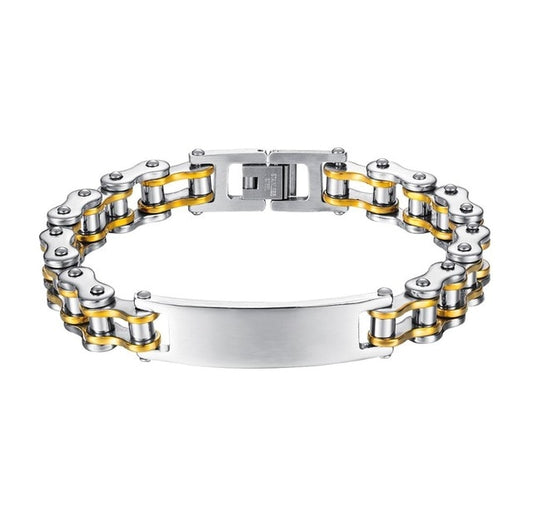 Custom Engrave Bike Chain Stainless Steel Fashion Bracelet-Bracelets-Innovato Design-Gold-Innovato Design