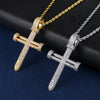 Cubic Zirconia Studded Big Nail Cross Hip-hop Pendant Necklace-Necklaces-Innovato Design-Gold-4mm Rope-22in-Innovato Design