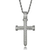 Cubic Zirconia Studded Big Nail Cross Hip-hop Pendant Necklace-Necklaces-Innovato Design-Silver-4mm Rope-22in-Innovato Design