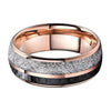 8mm Black Carbon Fiber and Bright Meteorite Inlay Rose Gold Tungsten Wedding Band-Rings-Innovato Design-7-Innovato Design