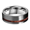 8mm Real Wood Inlay Flat Band and Silver Brushed Finish Tungsten Wedding Ring-Rings-Innovato Design-5-Innovato Design