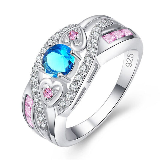 Cubic Zirconia Silver-Plated Heart Steel Engagement Ring-Rings-Innovato Design-6-Blue-Innovato Design