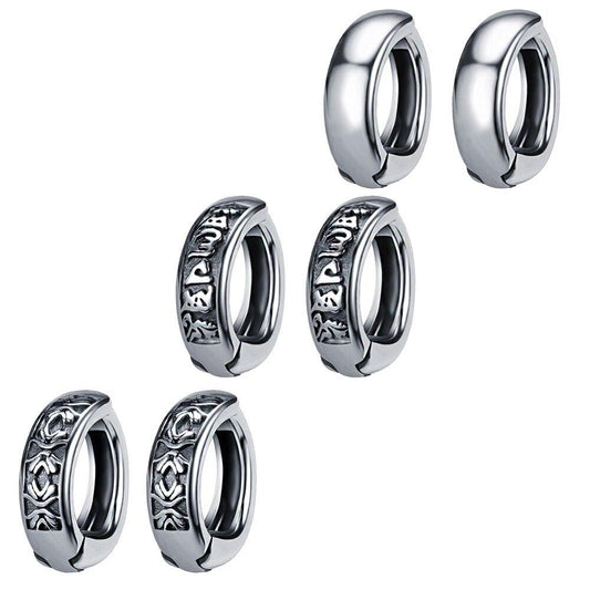 3 Pairs Gothic Small Ear Rounds Stainless Steel Vintage Punk Rock Hoop Earrings-Earrings-Innovato Design-Innovato Design