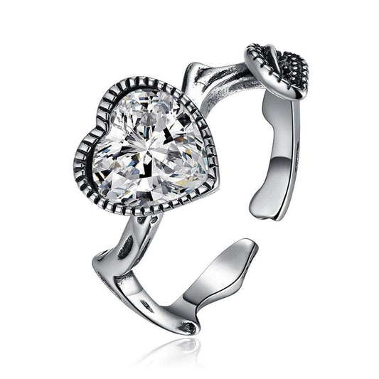 Heart-Shaped Cubic Zirconia 925 Sterling Silver Adjustable Ring-Rings-Innovato Design-Innovato Design