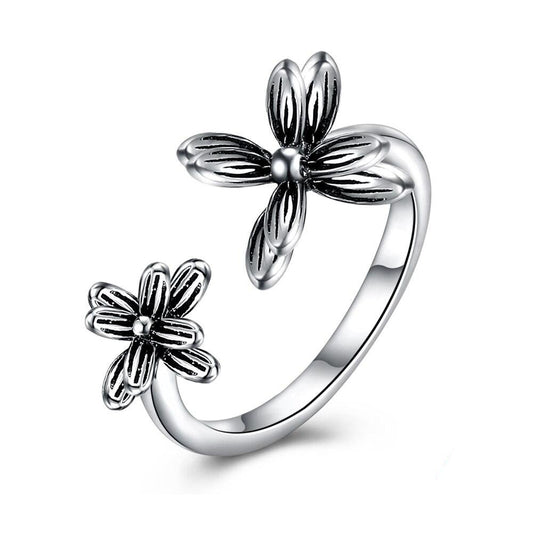 Flower Designs 925 Sterling Silver Adjustable Ring-Rings-Innovato Design-Innovato Design