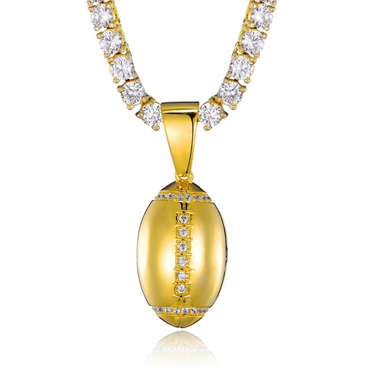 Cubic-Zirconia-Studded Football Hip-hop Pendant Necklace-Necklaces-Innovato Design-Gold-4mm Rope-20in-Innovato Design