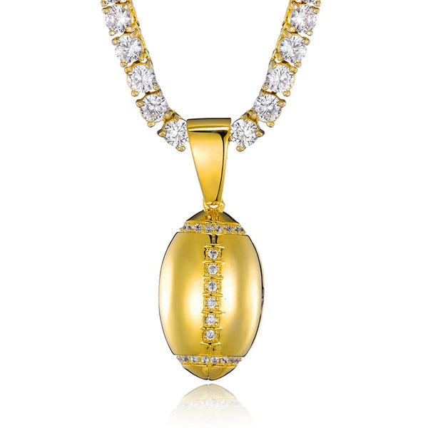 Cubic-Zirconia-Studded Football Hip-hop Pendant Necklace-Necklaces-Innovato Design-Gold-4mm Rope-20in-Innovato Design