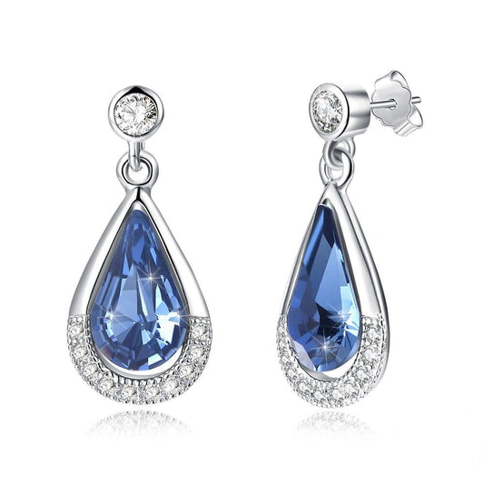 Austrian Crystal Blue Water Drop 925 Sterling Silver Elegant Stud Earrings-Earrings-Innovato Design-Innovato Design