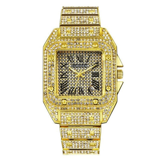 Waterproof Diamond-Studded Stainless Steel Band Fashion Hip-hop Quartz Watch-Watches-Innovato Design-Gold-Innovato Design