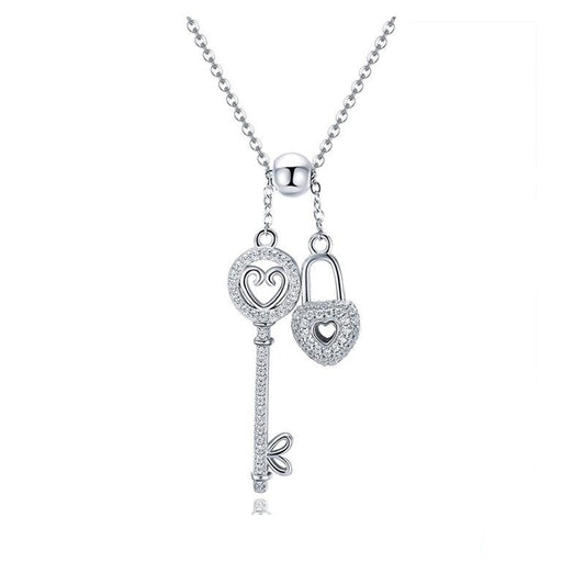 "The Key of Heart Lock" 925 Sterling Silver Fashion Pendant Necklace-Necklaces-Innovato Design-Innovato Design