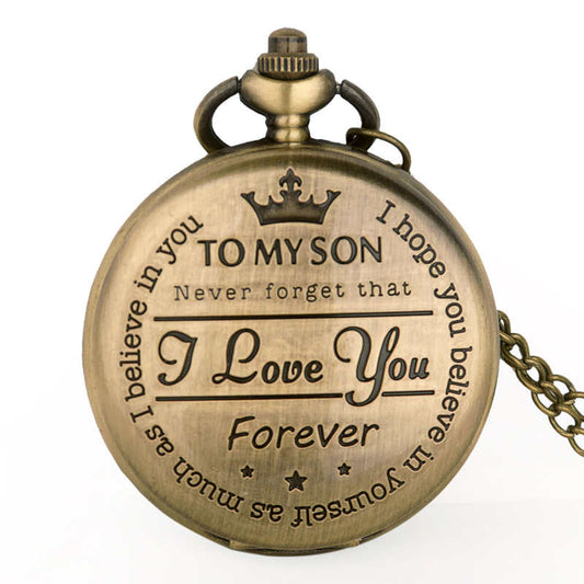 "To My Son I Love You" Fashion Antique Bronze Design Quartz Necklace Chain Pendant Pocket Watch-Pocket Watch-Innovato Design-Innovato Design