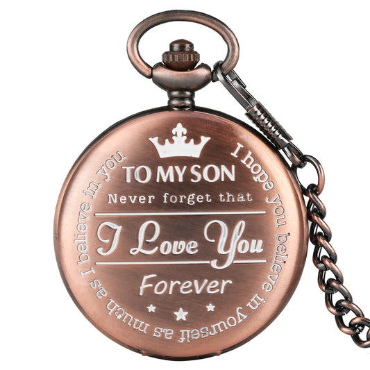 "To My Son I Love You" Rose Gold Punk Roman Numerals Display Necklace Chain Pendant Pocket Watch-Pocket Watch-Innovato Design-Innovato Design