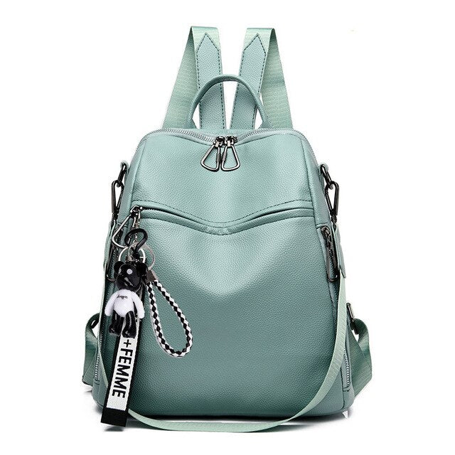 Large Capacity Luxury Designer Multifunction Soft Leather School Bag and Travel Backpack, Green