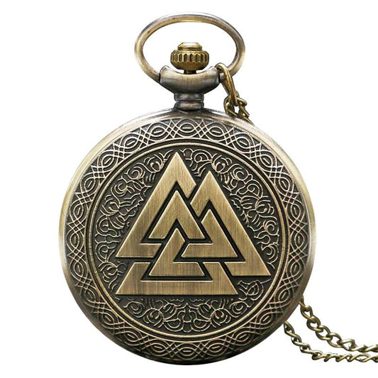 Bronze Pocket Watch with Norse Themed Valknut Carving-Pocket Watch-Innovato Design-Innovato Design