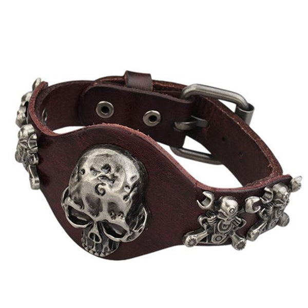Genuine Leather Wrap Evil Skull Bracelet-Skull Bracelet-Innovato Design-Brown-Innovato Design