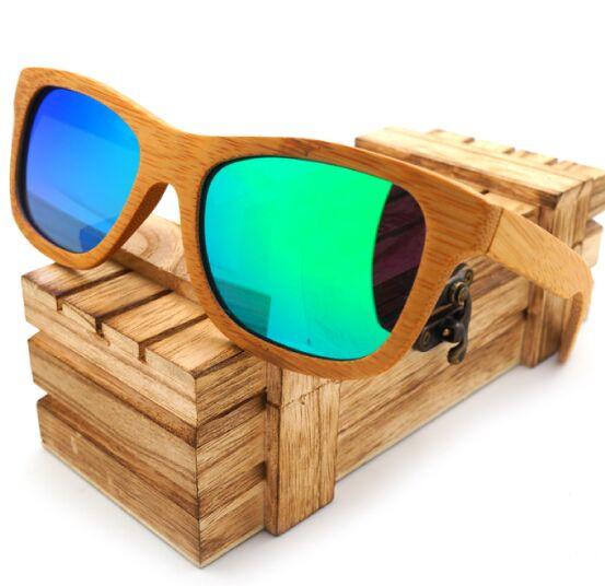 Natural Bamboo Wooden Sunglasses with Polarized Mirror Eyewear with Gift Box-wooden sunglasses-Innovato Design-Blue-Innovato Design