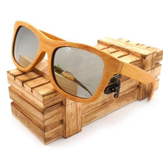 Natural Bamboo Wooden Sunglasses with Polarized Mirror Eyewear with Gift Box-wooden sunglasses-Innovato Design-Silver-Innovato Design