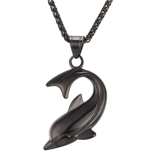 Dolphin Pendant Chain Necklace in Black Gold or Silver-Necklaces-Innovato Design-Black-Innovato Design