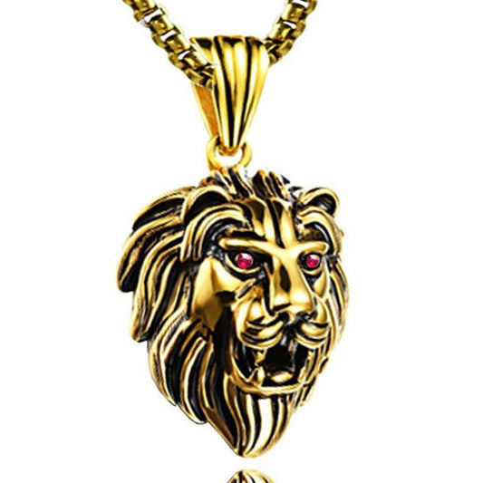 Lion Head Pendant Necklace with Red Eyes-Necklaces-Innovato Design-Silver-Innovato Design