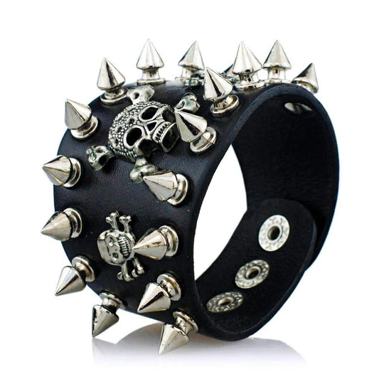 Unique Spikes Gothic Skull Wide Cuff Leather Bracelet-Skull Bracelet-Innovato Design-Innovato Design
