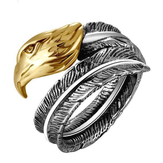 Eagle Head Feather Ring in 925 Sterling Silver and Gold Plated-Rings-Innovato Design-Innovato Design