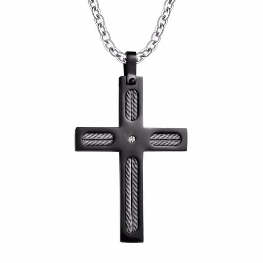 Black Plated Stainless Steel Titanium Wire Cross Pendant Necklace-Necklaces-Innovato Design-Innovato Design