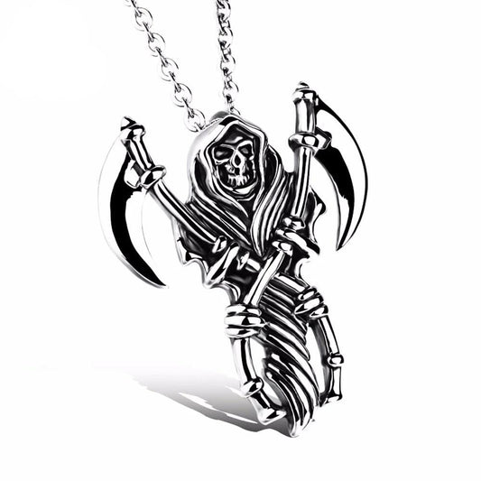 Stainless Steel Double Scythe Grim Reaper Pendant Necklace-Necklaces-Innovato Design-Innovato Design