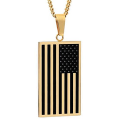 Flat Metallic USA Flag Pendant with Chain Necklace-Necklaces-Innovato Design-Gold & Black-20 Inches-Innovato Design
