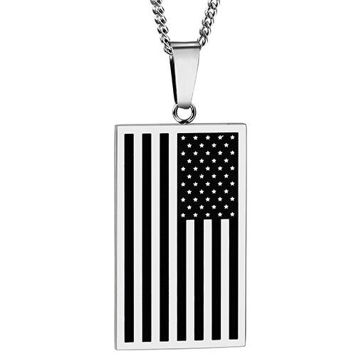 Flat Metallic USA Flag Pendant with Chain Necklace-Necklaces-Innovato Design-Silver & Black-20 Inches-Innovato Design