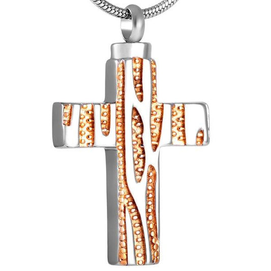 Dotted Zebra Pattern Cross Mini-Urn Pendant and Chain Necklace-Necklaces-Innovato Design-Silver & Gold-Innovato Design