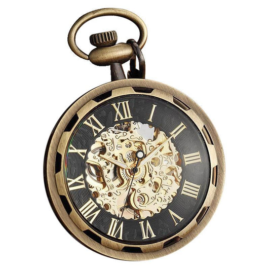 Steampunk Vintage Steel Pocket Watch in Black, Gold, and Silver-Pocket Watch-Innovato Design-Bronze-Innovato Design