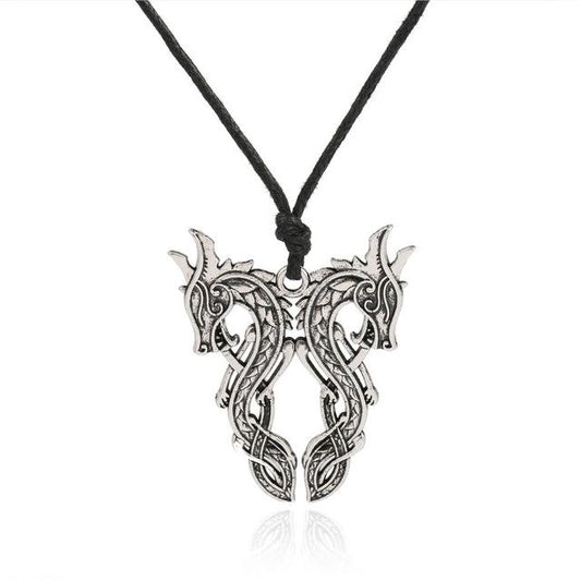 Silver Double Dagon Pendant with Macrame Necklace-Necklaces-Innovato Design-Silver-Innovato Design
