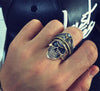 American Soldier Skull Ring with Gold Plated Eagle Biker Band for Men-Rings-Innovato Design-Adjustable-Innovato Design