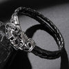 Black Braided Leather Skull with Cross and Crown Bracelet-Skull Bracelet-Innovato Design-Black-6.8-Innovato Design