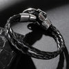 Black Braided Leather Skull with Cross and Crown Bracelet-Skull Bracelet-Innovato Design-Black-6.8-Innovato Design