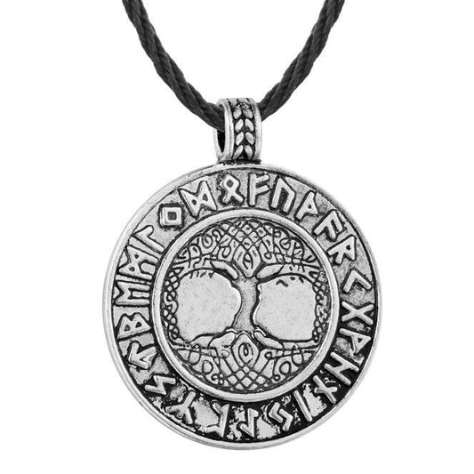 Celtic Tree of Life Stainless Steel Pendant Necklace with Runes-Necklaces-Innovato Design-Silver-24"-Innovato Design