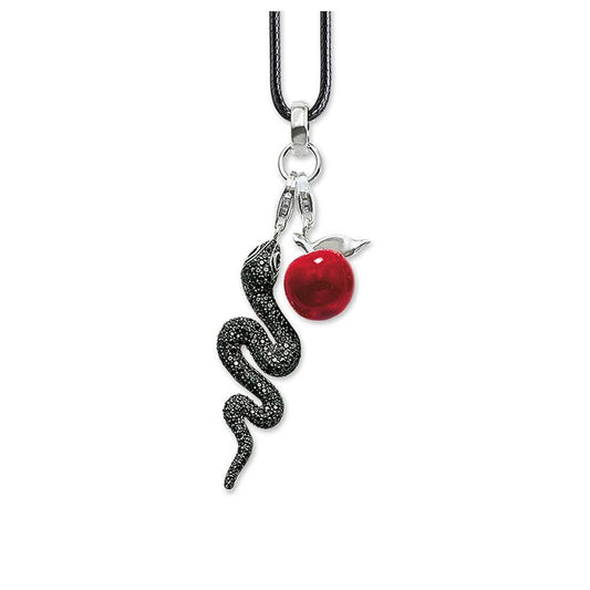 Black Crystal Snake and Red Apple Pendant with Rope Necklace-Necklaces-Innovato Design-18-Innovato Design