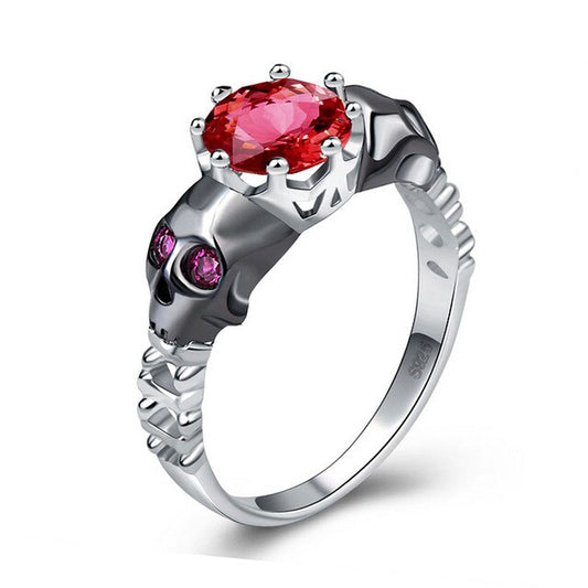 Black Skull and Red Crystal Punk Wedding Ring-Rings-Innovato Design-10-Innovato Design