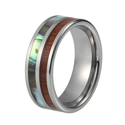 8mm Abalone Shell and Koa Wood Inlay Tungsten Wedding Ring-Rings-Innovato Design-5-Innovato Design