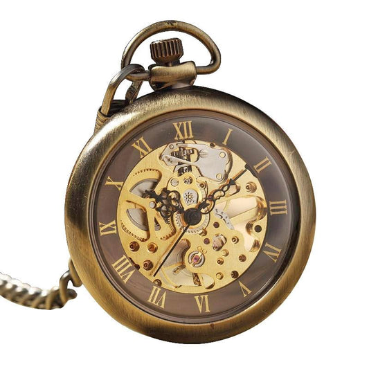 Bronze Pocket Watch with Open Face and Clear Gear Skeleton-Pocket Watch-Innovato Design-Innovato Design