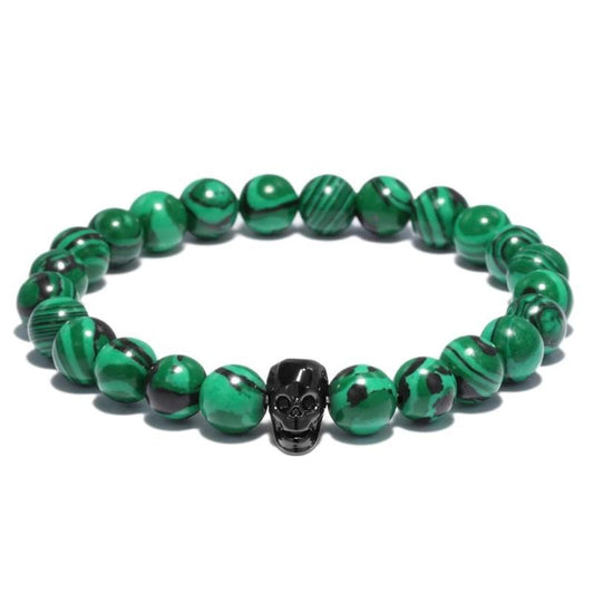 Green Natural Stone Malachite Beads Skull Bracelet-Skull Bracelet-Innovato Design-Black-Innovato Design
