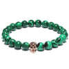Green Natural Stone Malachite Beads Skull Bracelet-Skull Bracelet-Innovato Design-Rose Gold-Innovato Design