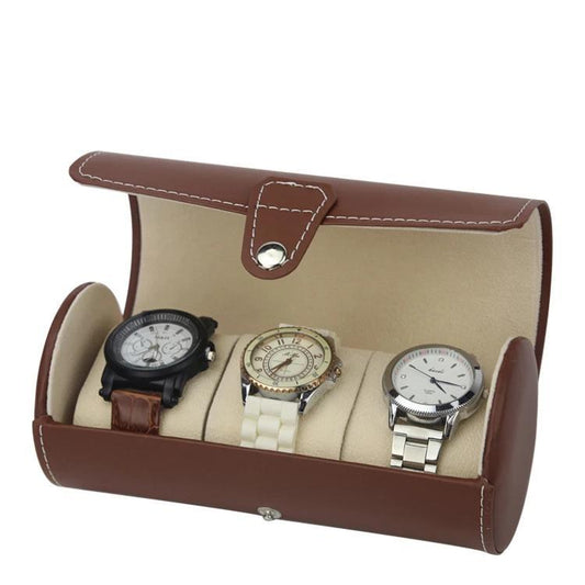 Brown Leather Watch and Jewelry Travel Case-Watch Box-Innovato Design-Black-Innovato Design