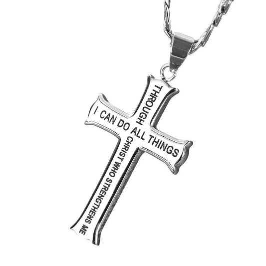 Men's Gold/Silver Stainless Steel Cross Pendant Necklace with Bible Verse-Necklaces-Innovato Design-Silver-24inch-Innovato Design